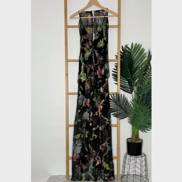 SOLD Etro Black Metallic Floral Print Fil Coupé Silk Chiffon Dress Size 44 S-M - Picture 2 of 13